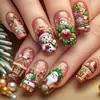 Coleção de nail art de Natal transfronteiriça: Pontas de unha pré-desenhadas, prontas para usar e adesivos para unhas postiças, 24 peças, designs de nail art de Natal removíveis