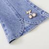 Calças jeans femininas primavera e outono estilo ocidental para bebês personalidade infantil estilo coreano moderno costura cereja pérola calças de chifre dividido