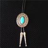 Colar Oval Turquesa Haoquan Corrente de Suéter Bolo Cabeleireiro Camiseta Joias Combinando Homens e Mulheres Pingente Fácil de Puxar