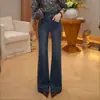 Calças jeans boca de sino largas para mulheres, novos estilos de primavera/outono, tendência deste ano de cintura alta, design elástico, modelador e que aumenta a altura, perfeitas para baixinhas