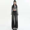 Jeans Estilo Americano Hot Girl Feminino Primavera e Outono Novo para Meninas Cheinhas Calça Reta de Perna Larga Cintura Alta Emagrecedora Solta Calça Mop