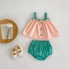 Conjunto de 2 Peças para Bebê Menina Verão 2026 Ins - Top Regata Color Block Sem Mangas + Calcinha Lisa