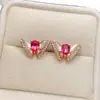 Venta al por mayor de fábrica Populares Pendientes de Botón de Topacio Rosa Natural Plata S925 Incrustado Piedra Principal 4*6 Fábrica de Joyería Venta Directa
