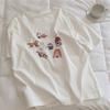 Primavera e verão desenho animado menina estampado branco feminino pulôver camiseta manga curta pintado à mão padrão emagrecimento gola redonda manga curta top