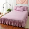 Saia de Cama de Algodão Lavado Cor Sólida Simples Nórdico Peça Única Cobertura de Cama Lençol Renda Solteiro Casal Capa Antiderrapante à Prova de Poeira 1.