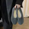 Zapatos Planos de Lana Bajos para Mujer Otoño Nuevo Estilo Coreano Punta Redonda Moño Suela Plana Cómoda Bajos Esponjosos