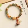 Pulsera de Semillas de Bodhi Estilo Chino Nuevo de Dunhuang para Hombres, Cuentas de Bodhi Loto de Buena Suerte, Pulsera de Doble Círculo, Cuentas de Oración Budista para Mujeres, Venta al por Mayor
