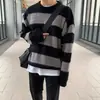 Suéter de punto a rayas para hombre, estilo japonés, corte relajado, cuello redondo, perfecto para primavera y otoño, versátil, prenda exterior elegante con un diseño único y sofisticado