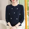 Suéter de punto tipo pullover de cuello redondo para otoño e invierno, top holgado de manga larga, elegante y versátil para madres de mediana edad y mayores
