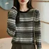 26º Outono/Inverno Novo Estilo Vintage Lã Fina Gola Redonda Suéter de Malha Manga Longa Feminino Pulôver Jacquard Camisa Base Top