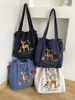 Bolsa de Hombro Bordada con Ciervo Lindo y Hoja de Arce Bolso Tote de Nylon con Cordón Estilo Retro Bolsa para Estudiante Literario y Viajero Estilo Perezoso