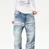 Exportación Transfronteriza Dropshipping Jeans Acampanados Estampado de Letras Retro Borde Crudo Estilo High Street Pantalones Marca de Moda