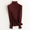Camiseta interior Yunjin de seda fina y lana, cuello alto de manga larga ajustada, color liso, capa base ligera y cálida para mujer
