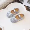 Zapatos de Princesa de Cristal para Niñas 2025 Primavera y Otoño Nuevos Zapatos de Cuero para Niños Pequeños y Mayores, Bailarinas de Princesa con Suela Suave