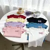 Top de Verano para Niñas Lindo con Lazo, Nueva Camisa Casual de Manga Corta con Volantes Estilo Coreano, Color Dopamina para Niños
