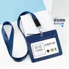 Portatarjetas de identificación exclusivo de cuero genuino transfronterizo, gafete de trabajo personalizado con tres ranuras para tarjetas, cordón para gafete de trabajo, gafete de autobús