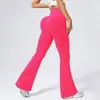 Calça de Yoga Ribatada Flare Cintura Alta Estilo Europeu e Americano, Calça Fitness Cintura Alta Levanta Bumbum, Calça Esportiva Longa Bumbum de Pêssego, Calça Wide Leg para Mulheres
