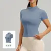 Top de Yoga Europeu e Americano com Zíper Curto, Camiseta Modeladora de Barriga, Top Esportivo Slim Fit, Top Fitness de Gola Alta para Garotas Descoladas