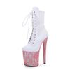 Botas de salto alto com cadarço, tamanho grande, 20 cm, europeias e americanas, sexy, com costura, para show, palco, performance, sapatos de dança, loja noturna