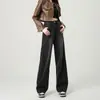 Jeans Feminino Preto Cinza Cintura Alta Perna Larga Tubo Reto Solto Verão 2024 Fino Dosagem Emagrecimento Calça Longa
