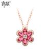 Collar de flor roja Jinse colgante de circonita de cristal incrustado en cobre chapado en oro rosa Corea del Sur Collar súper de hadas joyería para el cuello