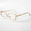 Nuevas Gafas Ópticas Metálicas Estilo Ojo de Gato Retro con Recortes para Cejas Montura para Gafas de Miopía Espejo Plano Anti-Luz Azul
