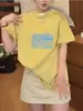 Camiseta Básica Versátil Casual Juvenil de Algodão Puro para Mulheres, Manga Curta Gola Redonda Corte Regular para o Deslocamento Diário no Verão