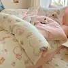 Conjunto de cama simples de algodão puro de quatro peças, lençol de algodão estilo fresco novo, capa de edredom, protetor de colchão, conjunto de três peças para dormitório