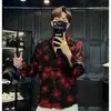 Camisa de Chifón Estrellada de Gama Alta con Estampado de Fuegos Artificiales de Moda para Hombre, Elegante Corte Holgado con Hombreras, Pequeños Puntos Dorados, Mangas Largas