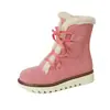 Botas de invierno blancas y rosas, botas de nieve, botas cortas de felpa gruesa, con cordones, talla grande, botas de mujer, talla pequeña, zapatos de mujer 36-43