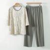 Roupas de Casa de Algodão para Mulheres de Meia-Idade e Idosas Verão Roupa de Algodão Puro para Mãe Calças de Manga Média para Senhora Idosa Cardigã de Vovó Pijama