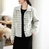 Suéter estilo Chanel, cárdigan de piel sintética de visón, ajustado estilo coreano, top corto elegante con cuello de solapa para mujer
