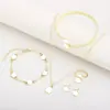 Conjunto de Joias de Trevo de Cinco Folhas Mais Vendido Transfronteiriço para Mulheres, Colar Simples de Flor de Ameixa da Sorte Esmaltada, Pulseira Versátil, Bracelete e Brincos