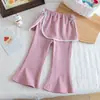 Calça pantalona de renda para meninas 2026 Nova Outono Estilo coreano de bebê Falsa peça dupla Calças casuais Roupas de outono para crianças Calças Tendência