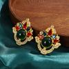 Aretes Retro Franceses Ojo de Gato Diamante Esmalte Goteo de Aceite Antigüedad Lujo Ligero Exagerados Tridimensionales Estilo Corte Aretes de Moda