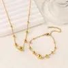 Acero de Titanio Pulsera y Collar de Acero de Titanio No Descolorante No Alergénico para Mujer, Cuentas de Transferencia que Conservan el Color, Joyería al por Mayor de Cuentas Doradas