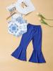 Conjunto de Ropa de Verano para Niños: Conjunto de Dos Piezas: Top Camisola Estampado y Pantalones de Pierna Ancha, Material de Algodón, Estilo Europeo y Americano, Estilo Delgado para Chicas Jóvenes