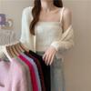 Conjunto de duas peças de camisola de pele sintética 2023 outono e inverno estilo coreano suéter de manga longa cardigã casaco feminino top solto
