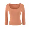 Camiseta Rosa para Mujer, Verano, Cuello en U Amplio, Corte Entallado, Mangas Tres Cuartos, Hombro Normal, Camiseta, Estilo Chica Picante Americana, Estilo Deportivo, Top Adelgazante