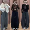 Pantalones cálidos de lana de estilo coreano, adelgazantes, con diseño curvo, peso alto, forro polar, engrosados, de pierna ancha, nuevos para otoño e invierno