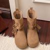 Botas Curtas Retro com Aumento de Altura Sapatos Femininos Birkenstock Outono e Inverno 2025 Novas Botas com Cadarço e Bico Redondo Solado Macio Botas Western Cowboy