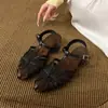 Sandalias romanas planas de punta fina tejidas estilo retro francés Chuyuji para mujer, para uso exterior en verano, diseño de nicho, correas versátiles