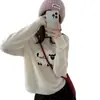 Suéter de Lã Redondo com Desenho de Ovelhinha Feminino Soltinho Outono Inverno Estilo Coreano Emagrecedor Moda Malha Versátil Top