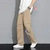 Pantalones casuales para hombre para verano, cordón, corte holgado, talla grande, elásticos, secado rápido, transpirables, con caída, pierna ancha, deportivos largos