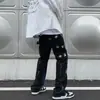 Calça Jeans Reta Preta Masculina Solta Outono Estilo Coreano Tendência Calças ins Marca Popular Costura Hip-Hop Calças de Ladrão Bonitas