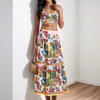 Colección Otoño 2026: Conjunto Retro de Dos Piezas para Dropshipping Transfronterizo Europeo y Americano, Elegante Conjunto de Vestido Largo sin Mangas Estampado