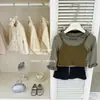 ¡LeenbabyVerde oliva! Conjunto de tres piezas para niña de otoño: top de lunares con volantes, camisola y pantalones acampanados