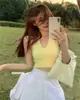 Top Regata Americano com Gola Halter para Mulheres, Peça de Verão, Design Sexy sem Costas, Estilo Puro Desejo, Colete de Tricô, Roupa Íntima Curta de Cintura Alta