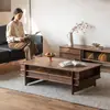 Mesa de Centro para Sala de Apartamento Pequeño Estilo Mid-Century de Madera de Nogal Negro Norteamericano, Mesa de Centro Multifuncional con Estructura de Madera Maciza para el Hogar