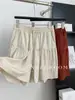 Verão 2025 Simples Casual Elástico Cintura Alta Calça Saia Cinco Pontos para Mulheres Fina Solta Emagrecimento Perna Larga Shorts Frescos Tendência